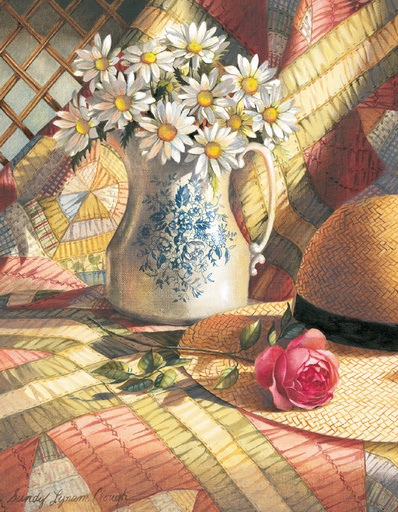 [SC02] SC02 - 4.25 x 5.5 Daisies on Quilt Note Cards
