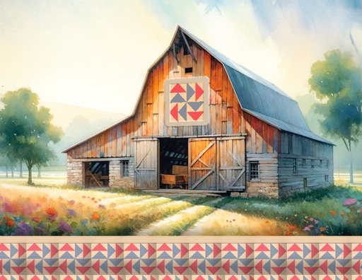 [IT02] IT02 - 4.25 x 5.5 Flying Geese Quilt Square Barn