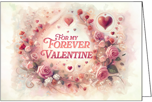 [V844686] V844686 - Victorian Rose Wreath Valentine's Day Card - For My Forever Valentine