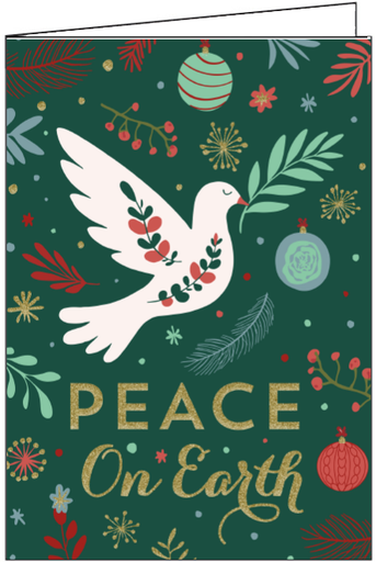 [C703] C703 - Glittery Metallic Gold Christmas Peace on Earth Card