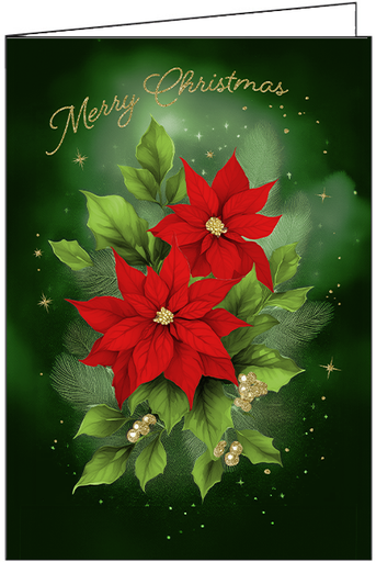 [C701] C701 - Glittery Metallic Gold Christmas Poinsettias Card
